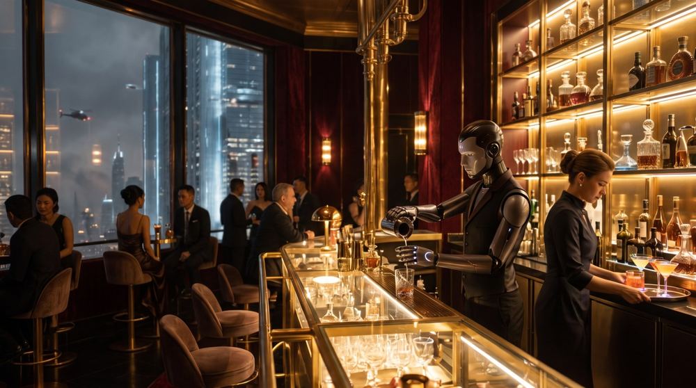 A members' bar upstairs, low light