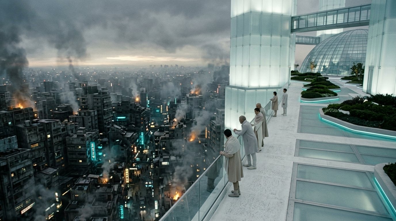 The Upper City's glass terraces looking down over the Lowline