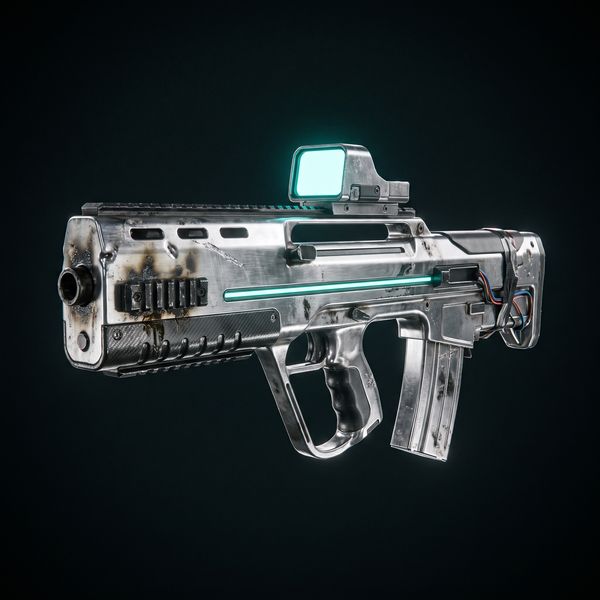 Scratched chrome bullpup rifle