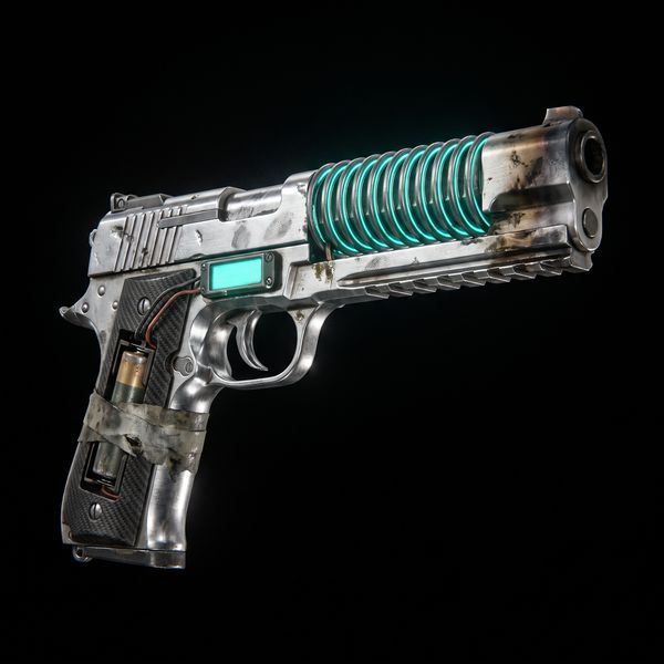 Chrome coil gun with teal rings